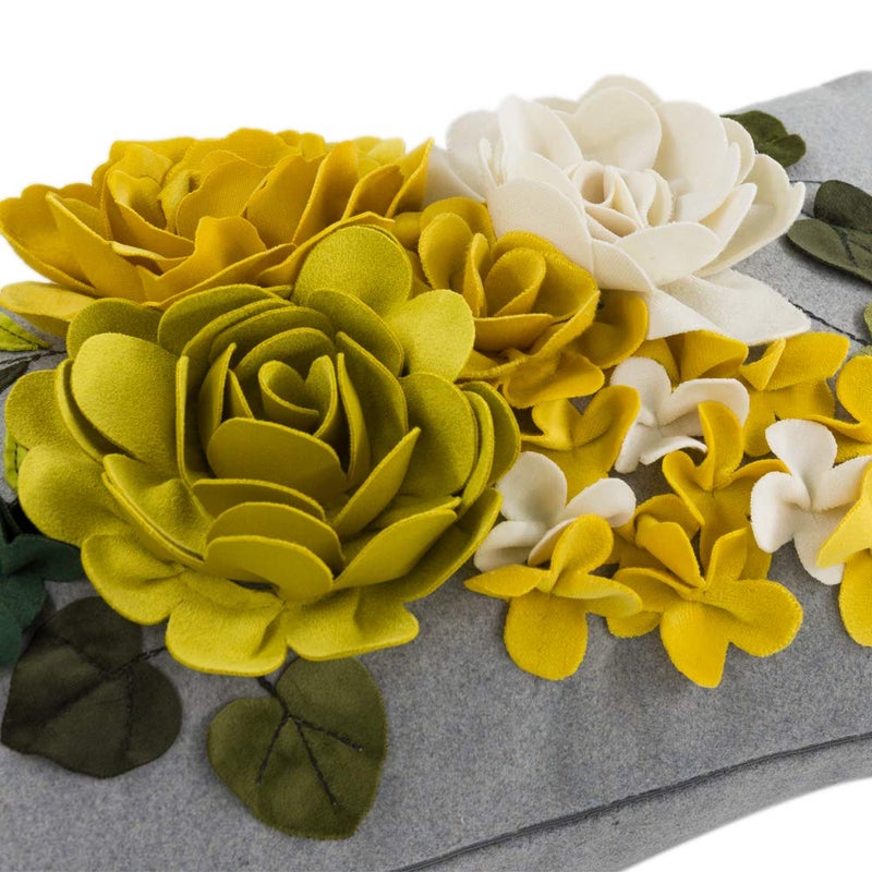 JWH Decorative 3D Flower Throw Pillow Cover Aesthetic Floral Accent Pillow Cases Colorful Pillowcase Handmade Cushion for Farmhouse Living Room Sofa Couch Chair 12x20 Inches Gray Yellow - Image 3